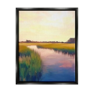 Stupell Rural River Sunrise Framed Floater Canvas Wall Art Design by ...
