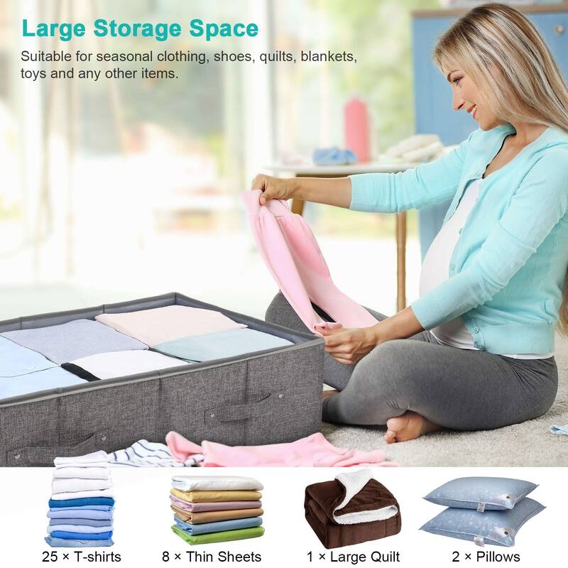 2 Pack Under Bed Storage Containers Large Capacity Linen Foldable Waterproof Storage Bins 32/54L