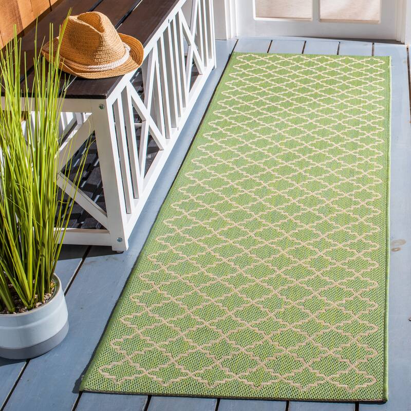 SAFAVIEH Courtyard Gerdi Indoor/ Outdoor Patio Backyard Rug - 2'3" x 12' Runner - Green/Beige