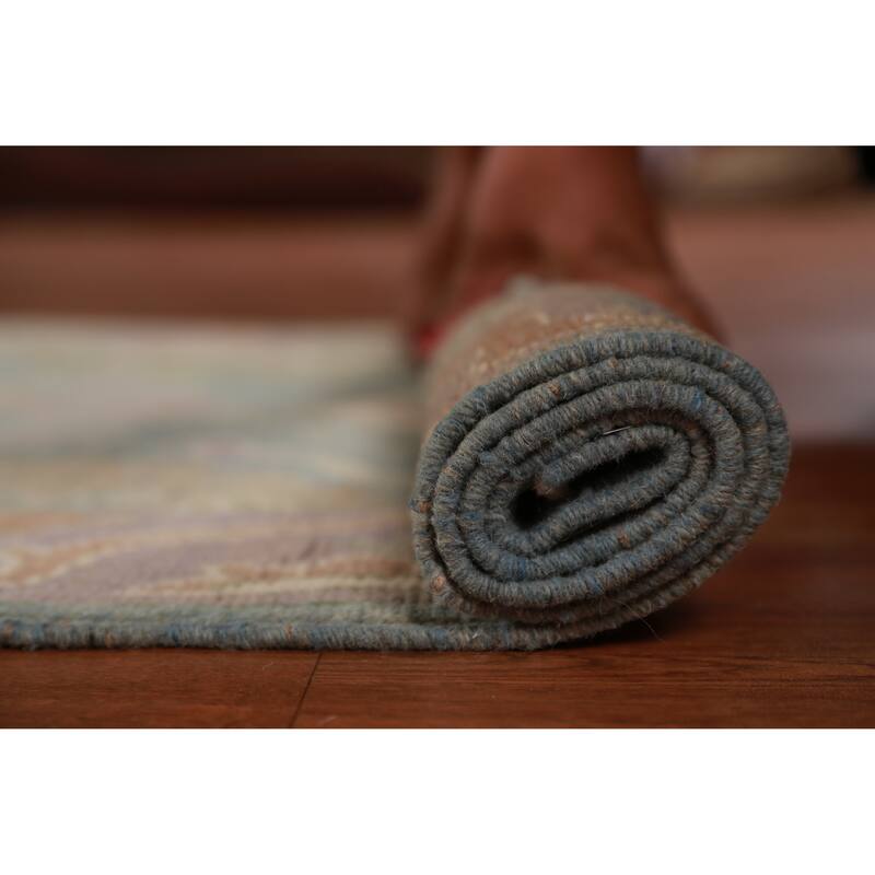 Hand Knotted Oriental 100% Wool Carpet Transitional All-Over Navy Blue & Blues Oushak Runner Rug - 9' 9'' X 3' 3''