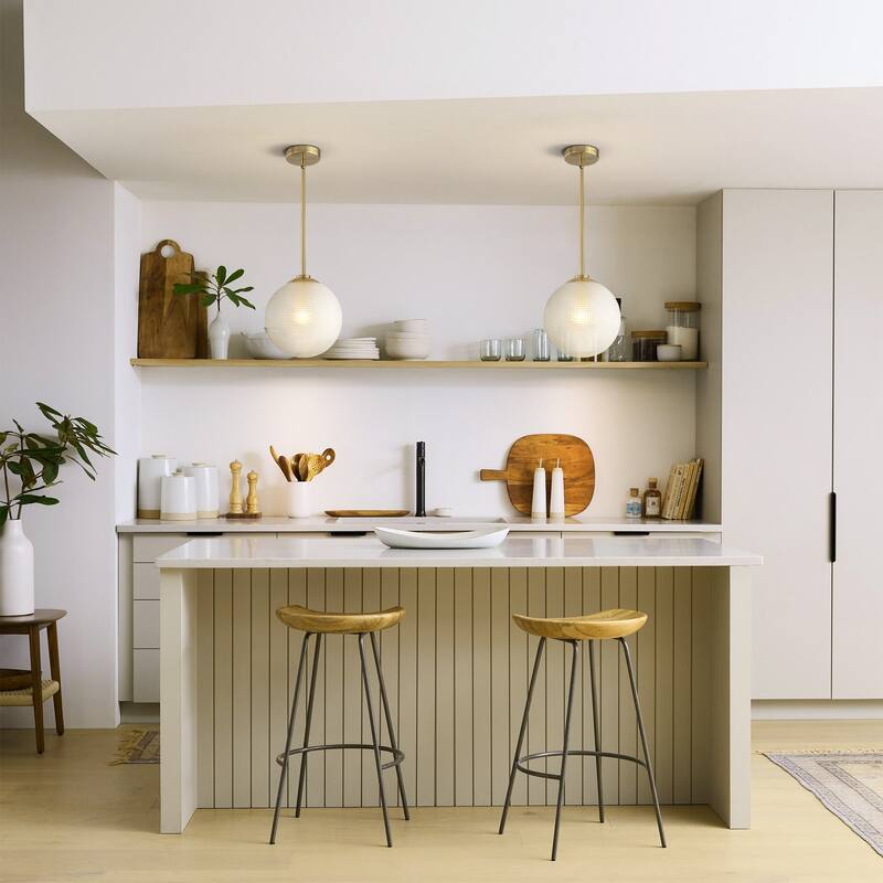 1-Light Modern Black/Gold Grid Textured Glass Pendant Kitchen Island Lights