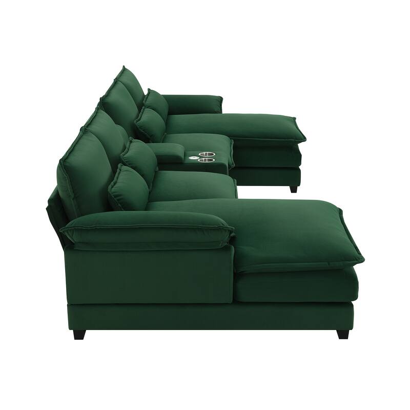 6-Seat U-Shaped Sofa with Console, Cupholders & USB Ports, Chenille Upholstery, 123"