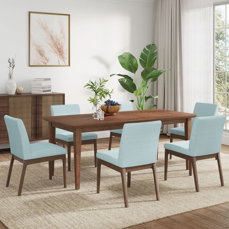 Christopher Knight Home - Odette Elegant Upholstered Seating with Rubberwood Frames 7 Piece Dining Set - Mint+Walnut