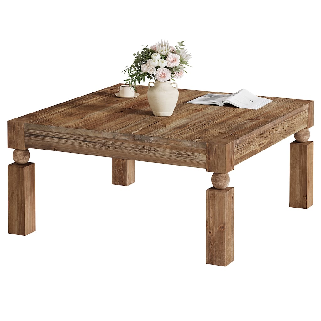 Farmhouse Square Wood Coffee Table, 39-Inch Rustic Coffee Table