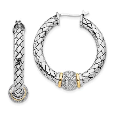 Curata 925 Sterling Silver Polished Prong set and 14k Yellow Diamond Earring - 26x30mm Wide 5mm Thick