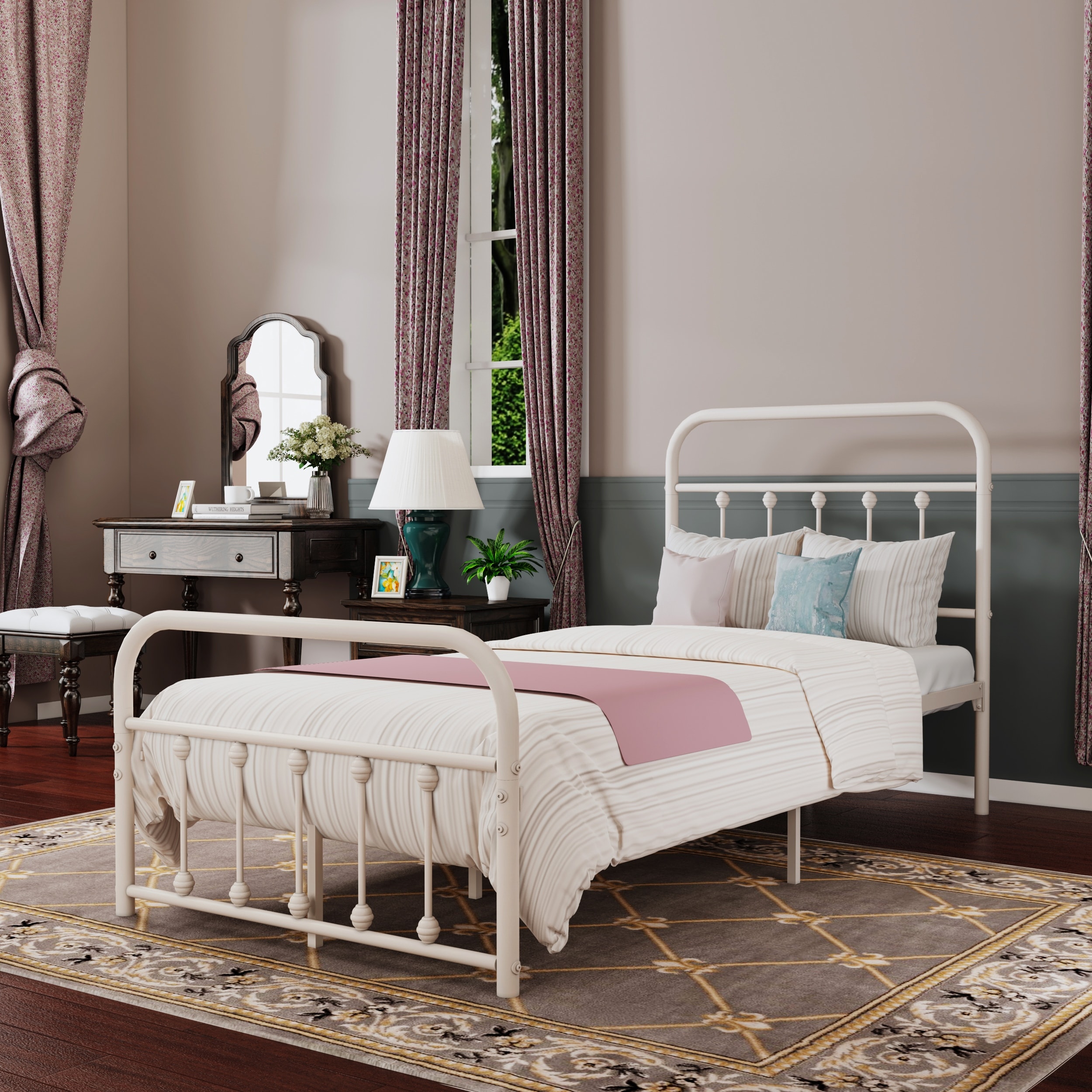 Vintage white metal online bed frame