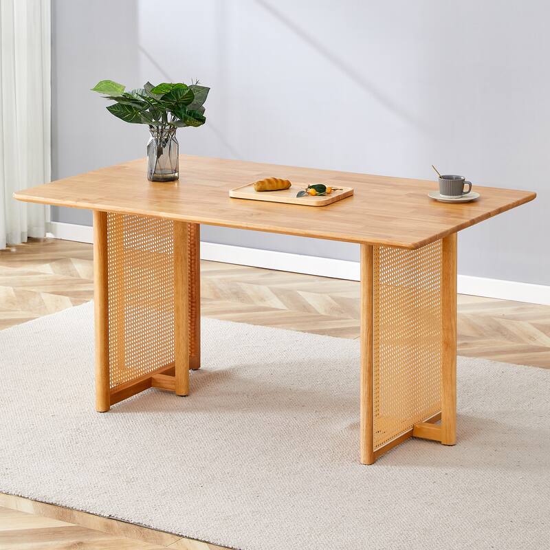 Chinese country retro solid wood dining table, imitation rattan dining table, Suitable for dining room, living room - Brown