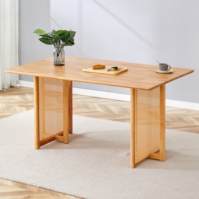 Retro Solid wood Solid Table, Simple Modern Imitation Rattan Solid Table, Wooden Solid Table, Desk