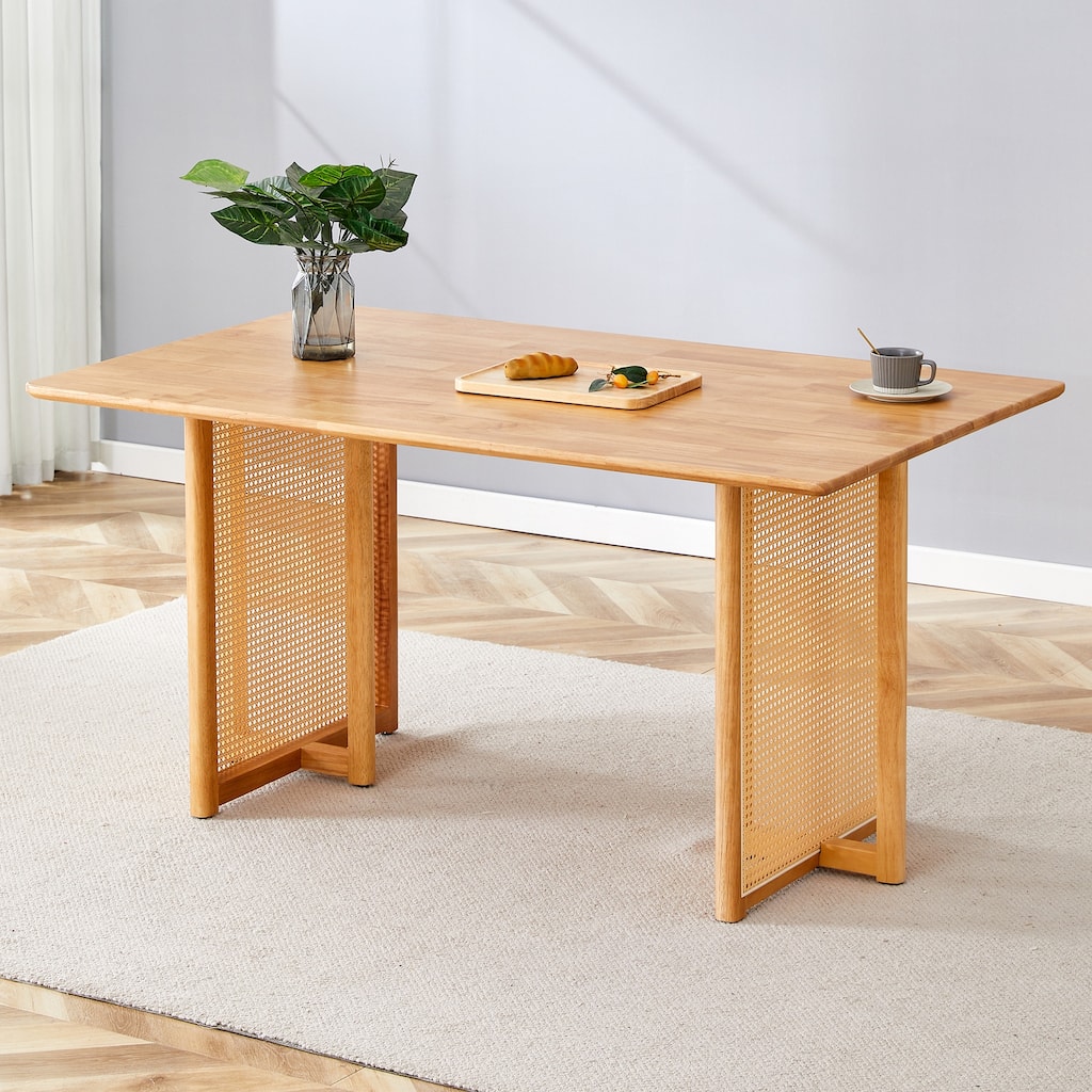 Retro Solid wood Solid Table, Simple Modern Imitation Rattan Solid Table, Wooden Solid Table, Desk