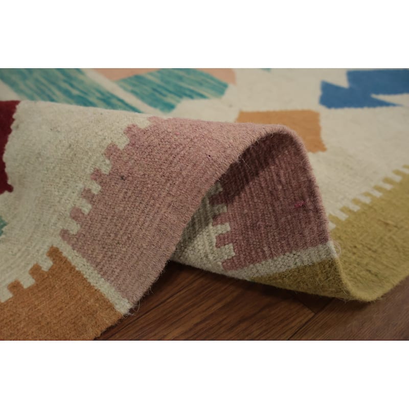 Hand Woven Oriental 100% Wool Carpet Southwestern Tribal Multi-Colored Kilim Area Rug - 11' 6'' X 8' 2''