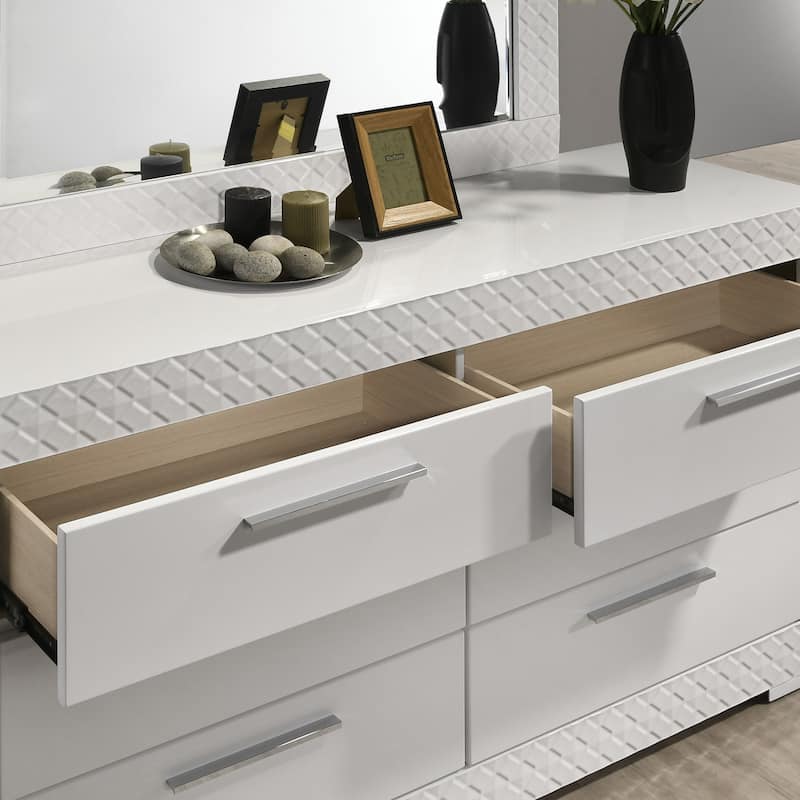 Furniture of America Zollan Glam 2-Piece Glossy White 6-Drawer Dresser and Mirror Set