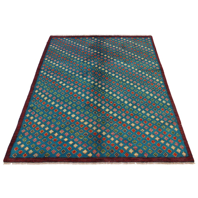 Shabby Chic Balochi Baxter Blue/Red Hand Knotted Wool Rug - 4'9'' x 6'5''