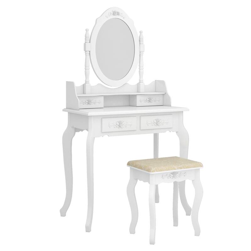 Modern Concise 4-Drawer Makeup Vanity Table and Stool Set