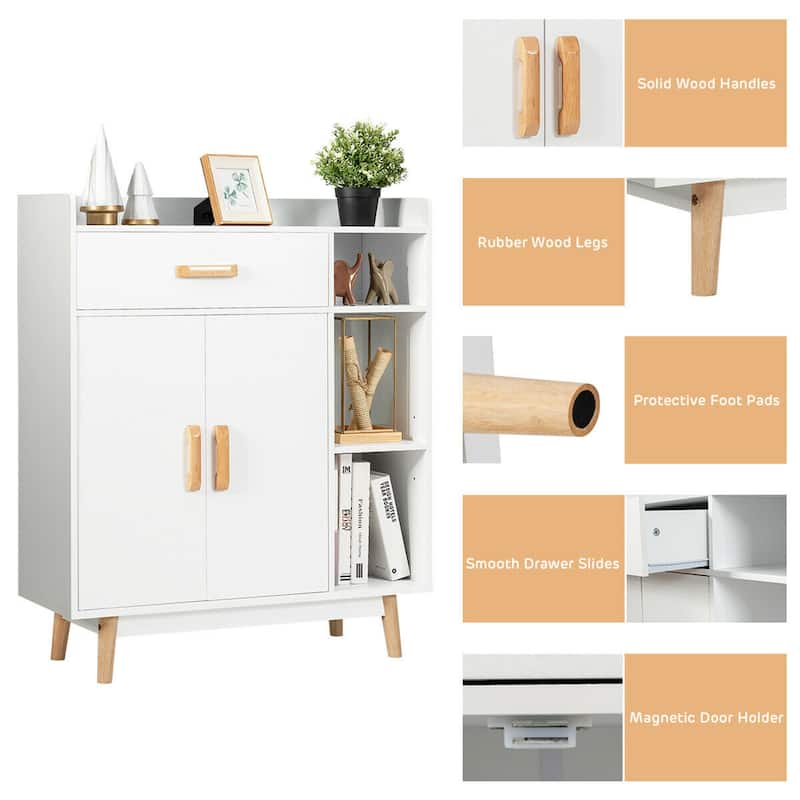 Gymax Floor Storage Cabinet Free Standing Cupboard Chest w/1 Drawer 2 - See Details
