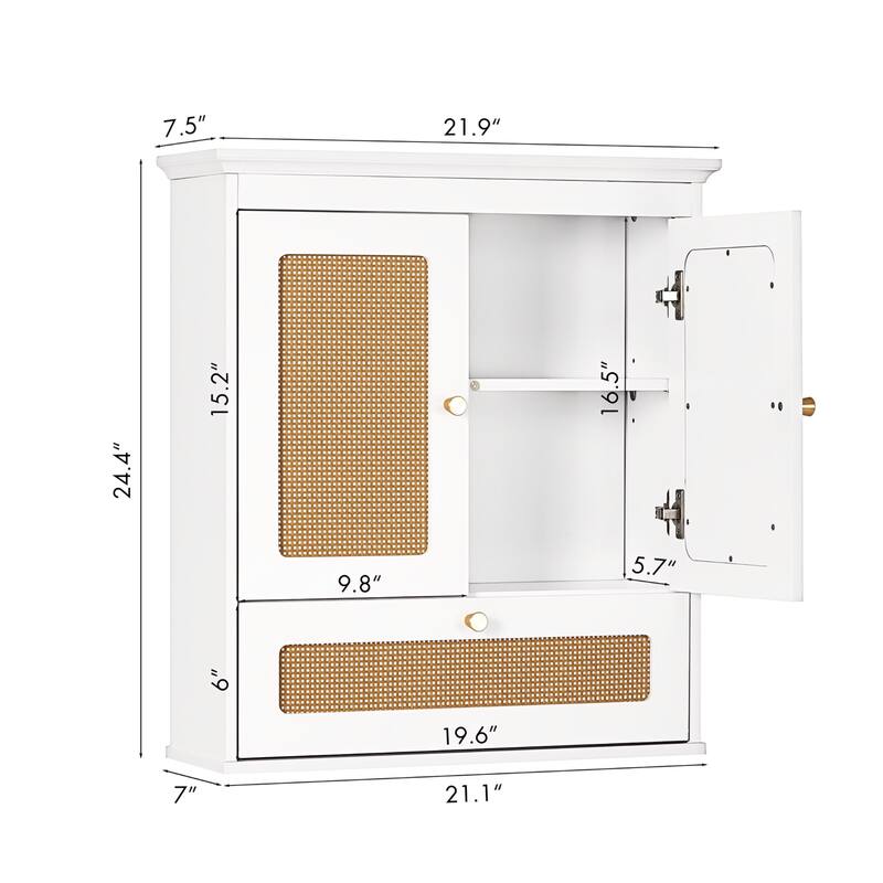 COSTARS Space-Saving Over-the-Toilet Wall Cabinet, Modern Rattan Bathroom Storage with Adjustable Shelf
