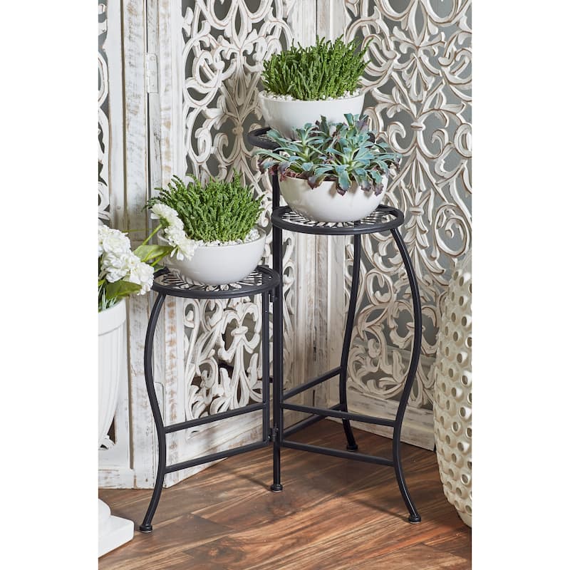 White or Black Metal Indoor Outdoor 3 Tier Floral Plantstand - Black