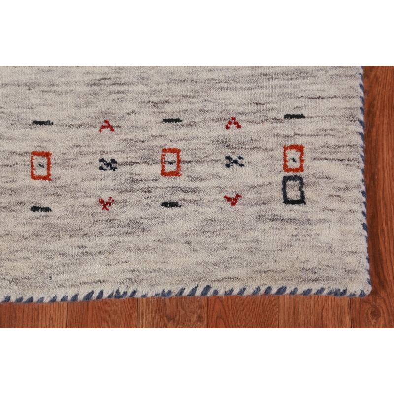 Hand Knotted Oriental 100% Wool Carpet Tribal Animal Pictorial Beige & Ivories Gabbeh Runner Rug - 9' 10'' X 2' 7''
