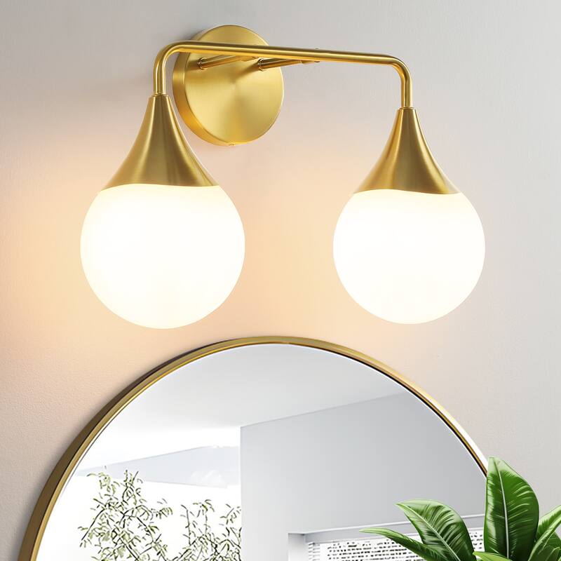 Dimmable Vanity Light with Clear Glass Shade - 2-Light - Gold