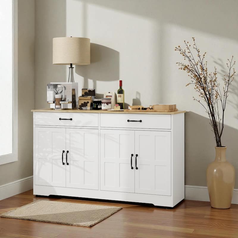 55.9" Farmhouse Buffet Sideboard Cabinet with 2 Drawers and 4 Doors, Large Storage Cupboard for Dining Room, Kitchen