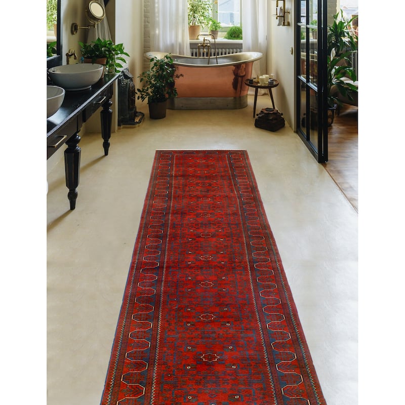 Khamyab Mustansa Red/Navy Runner - 2'8" x 18'11"