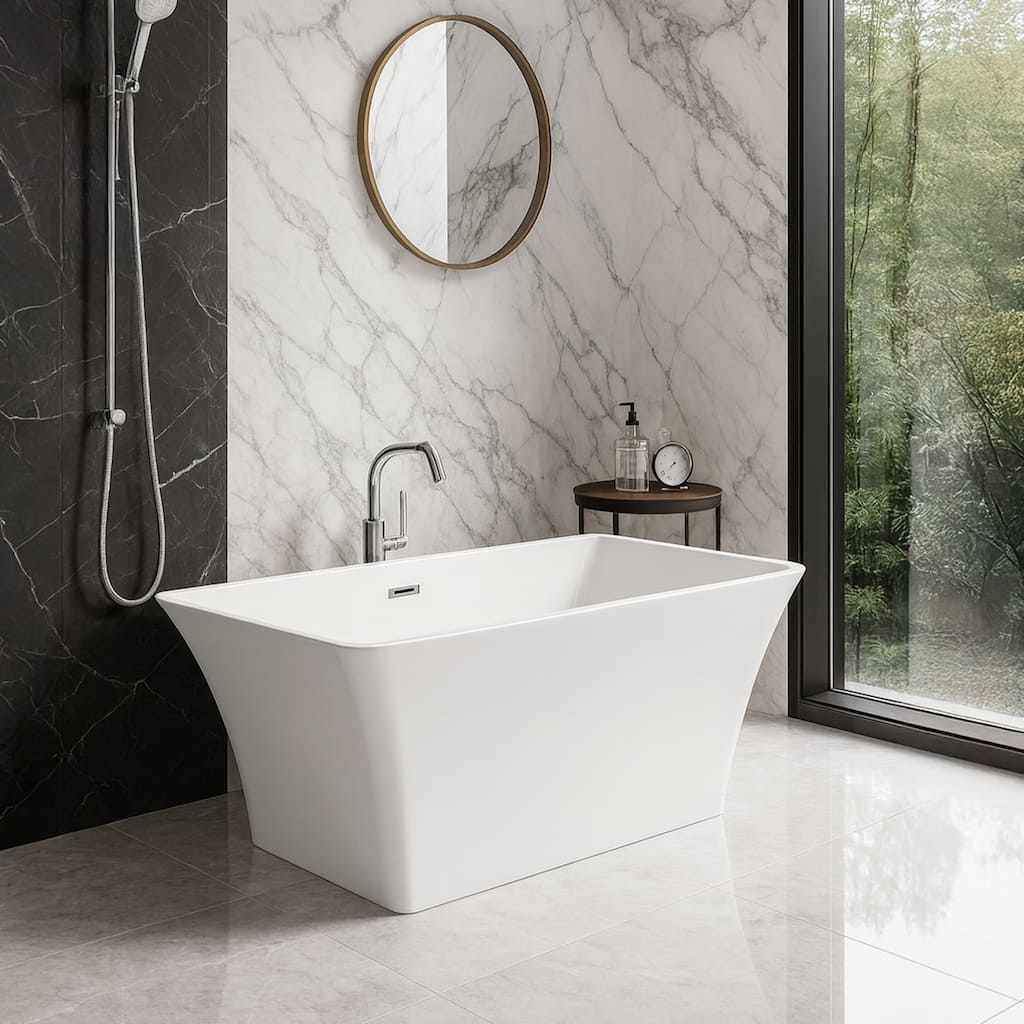 67 in. Freestanding Soaking Tub Acrylic Bathtub with Centered Drain in White