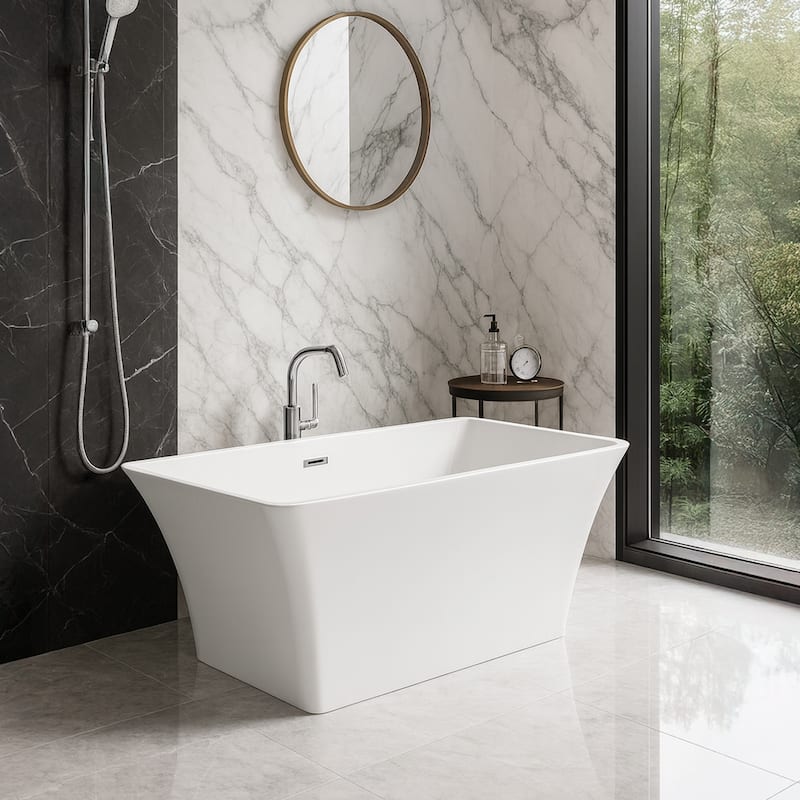 67 in. Freestanding Soaking Tub Acrylic Bathtub with Centered Drain in White - White