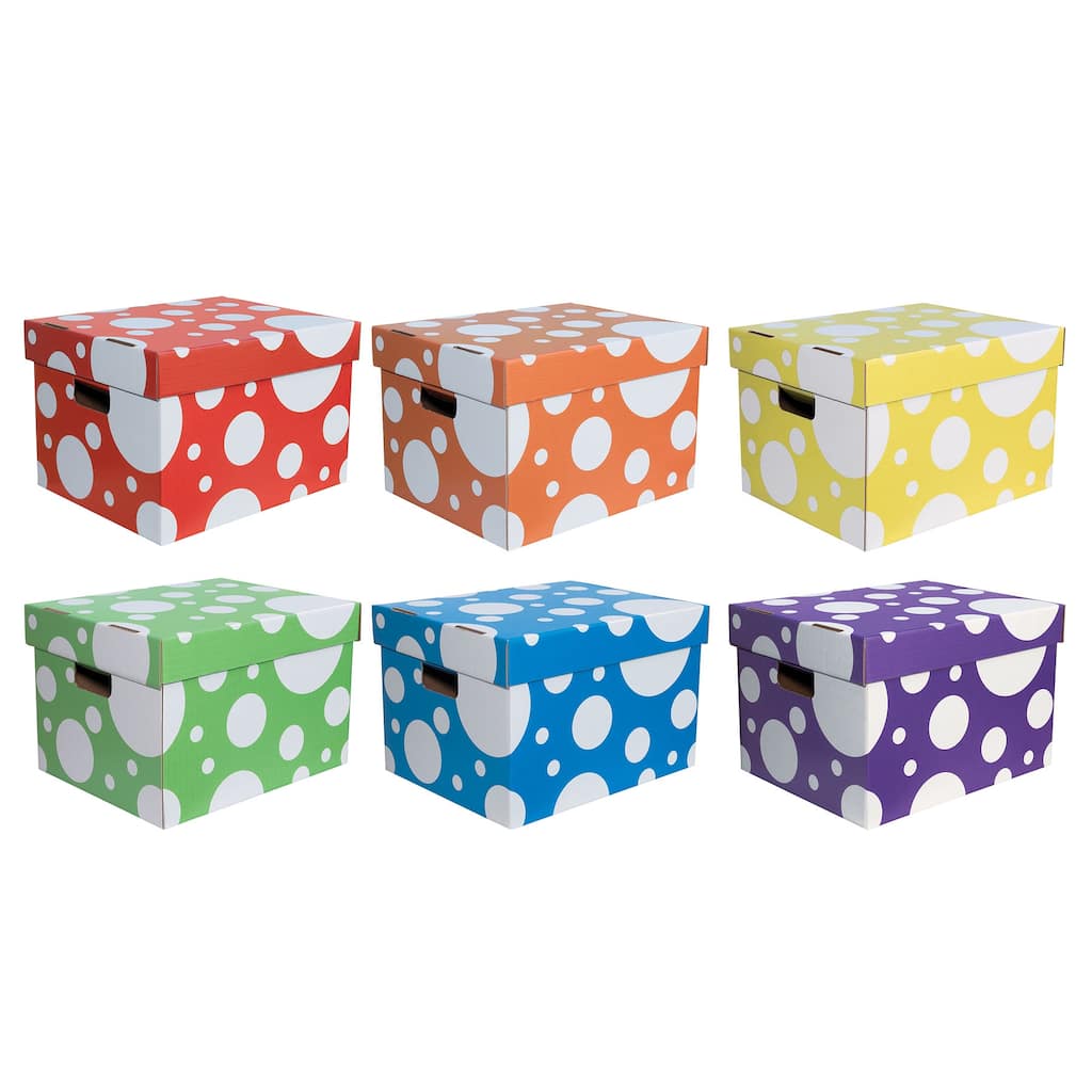 Classroom Keepers Storage Totes, 6 Assorted Polka Dot Colors, 10-1/8"H x 12-1/4"W x 15-1/4"D, Pack of 6