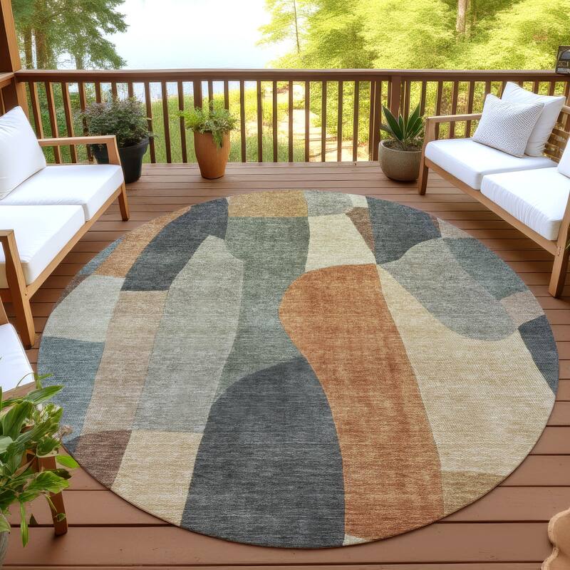 Machine Washable Indoor/ Outdoor Contemporary Layers Chantille Rug - Terracotta - 8' x 8'