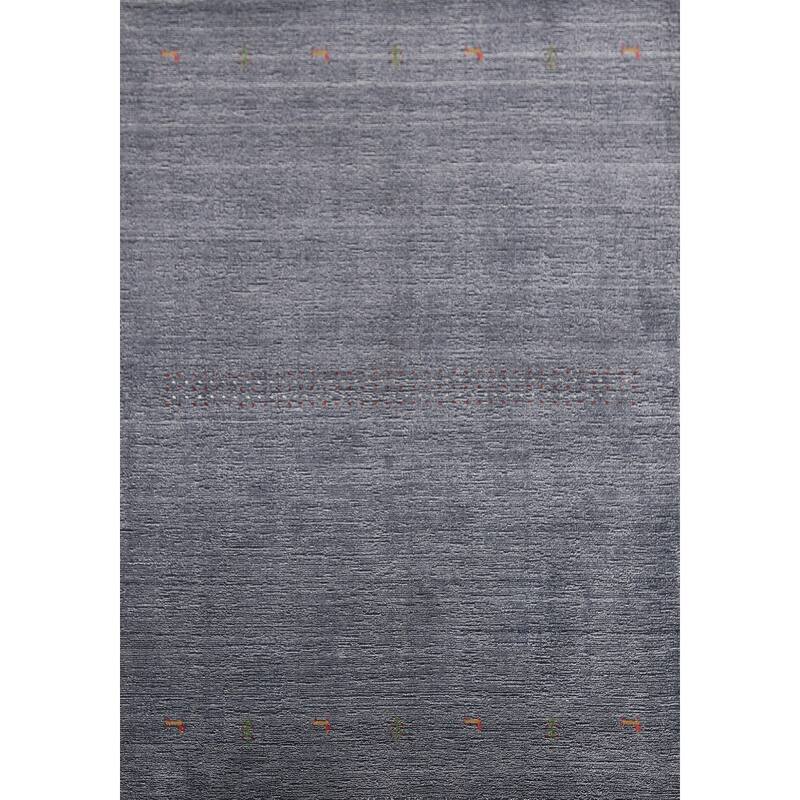 Hand Knotted Oriental 100% Wool Carpet Tribal Animal Pictorial Navy Blue & Blues Gabbeh Area Rug - 7' 7'' X 5' 3''