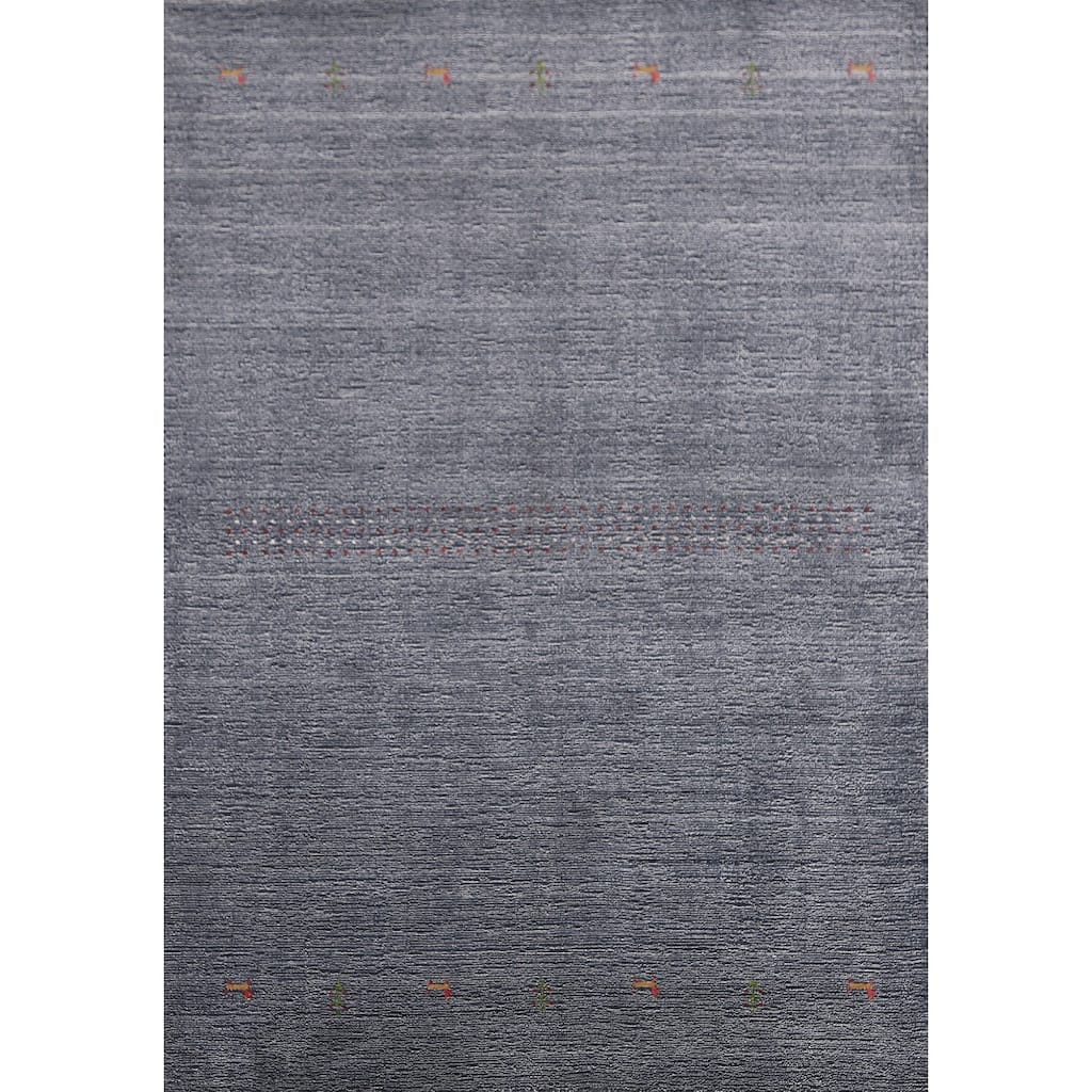 Hand Knotted Oriental 100% Wool Carpet Tribal Animal Pictorial Navy Blue & Blues Gabbeh Area Rug - 7' 7'' X 5' 3''