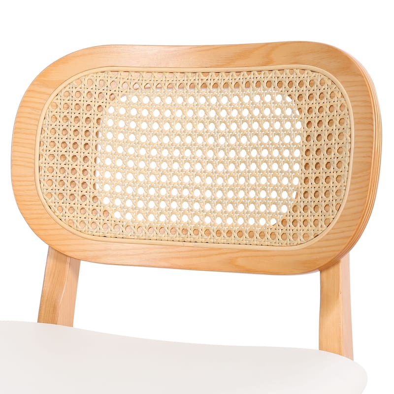 Wood Upholstered Counter Height Bar Stools with Rattan Back - 36.81"H x 17.72"W x 18.7"D