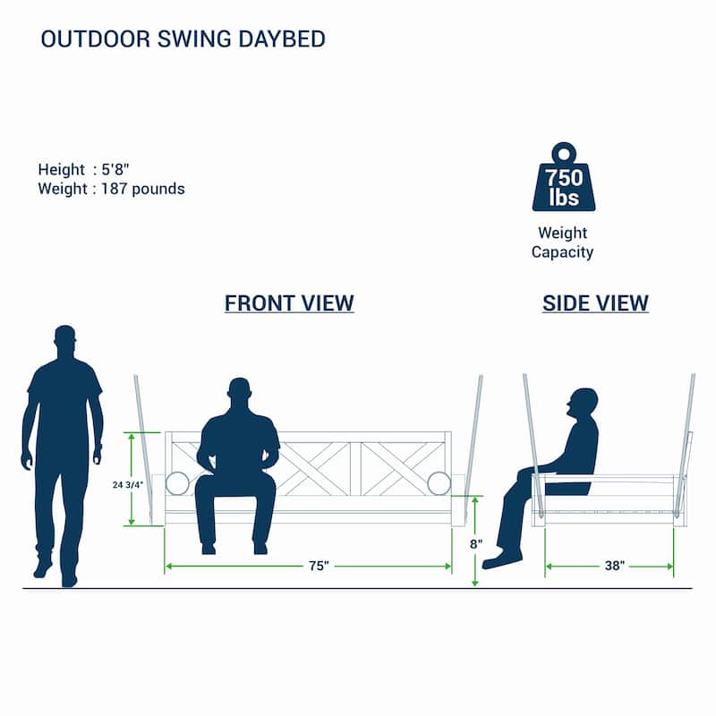 Cambridge Casual Logan Teak Outdoor Porch Swing Daybed with Cushion