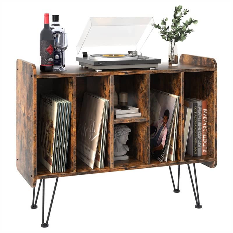 Large Vinyl Record Storage Stand - 13.6"D x 33.1"W x 26"H - Brown