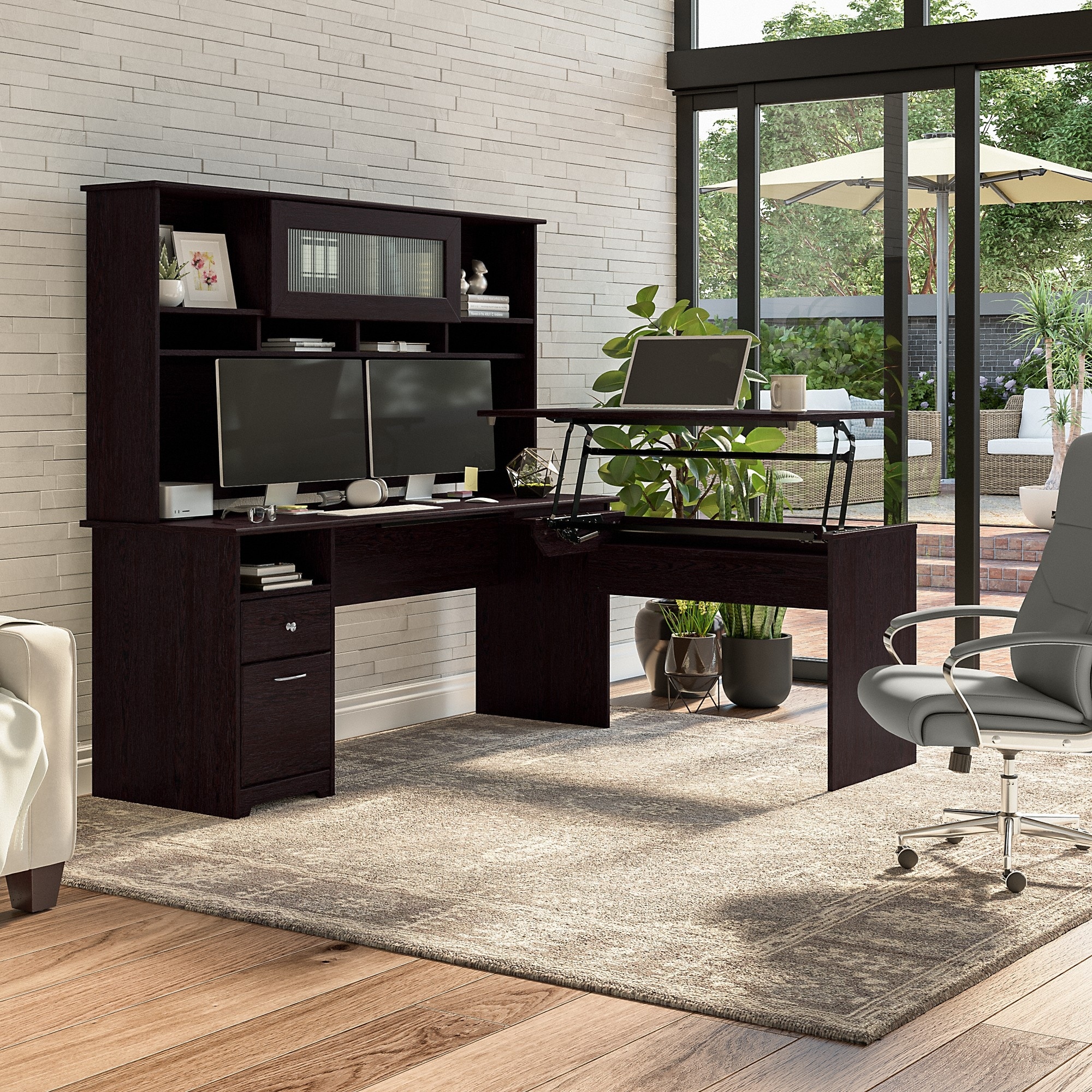 Hillsdale l shaped store desk with hutch