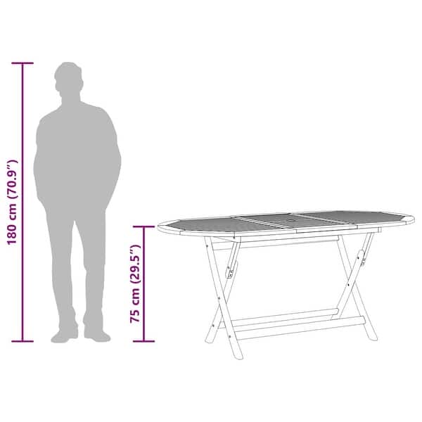dimension image slide 0 of 2, vidaXL Folding Patio Table 63"x33.5"x29.5" Solid Eucalyptus Wood