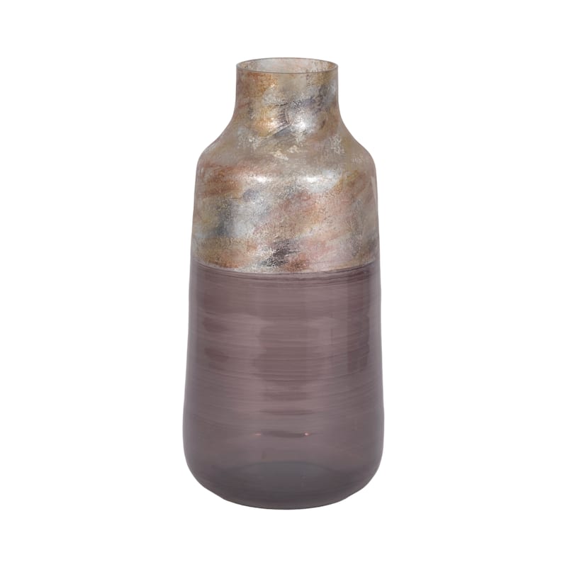 Modern Glam Glass Vase Metallic Textured Neck and Smooth Tapered Body