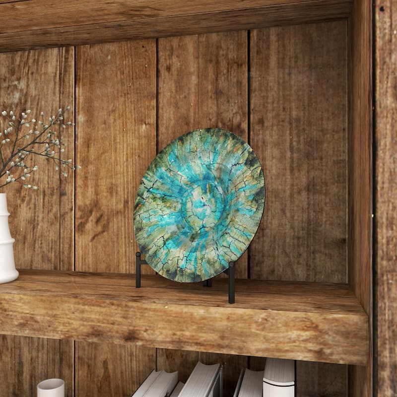 Green Glass Handmade Mosaic Inspired Geometric Charger with Stand