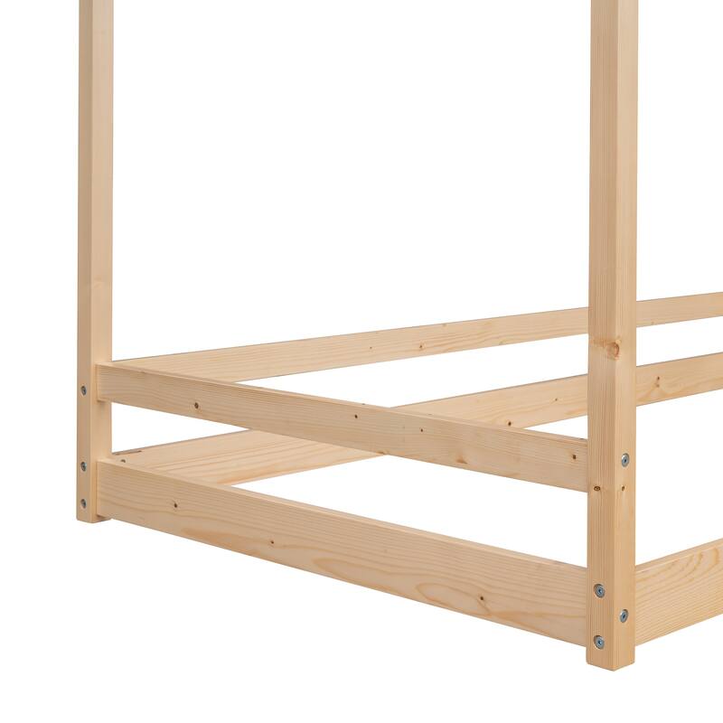 Twin Size House Bed with Roof, Playhouse Design, and Pinewood Frame