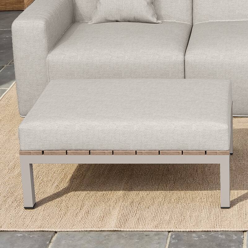 Outdoor No Assembly Patio Conversation Sets with Coffee Table, Ottoman - Light Grey-Coffee Table