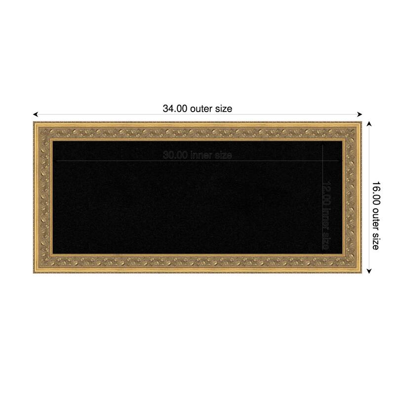 Carter Dark Gold Wood Framed Cork Board - Bulletin Board, Organization Board, Pin Board - Black - 34 x 16 in