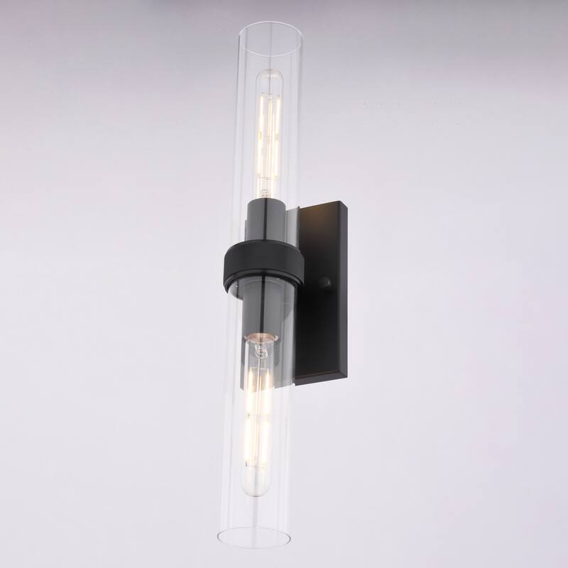 VAXCEL Bari Wall Sconce, Clear Glass Shade, Dimmable Bathroom Vanity Light Fixture, Vertical or Horizontal Mount