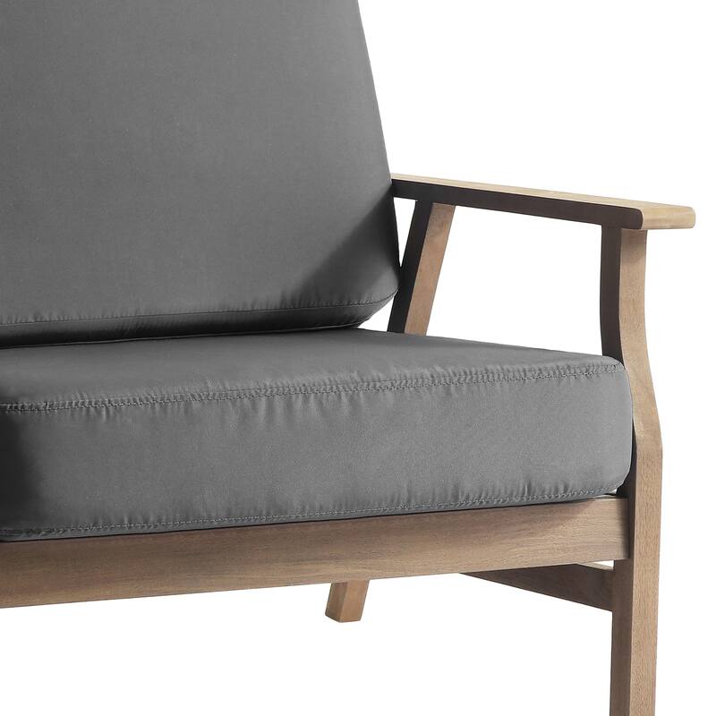 2 Set Outdoor Patio Acacia Wood Arm Chair With Cushion