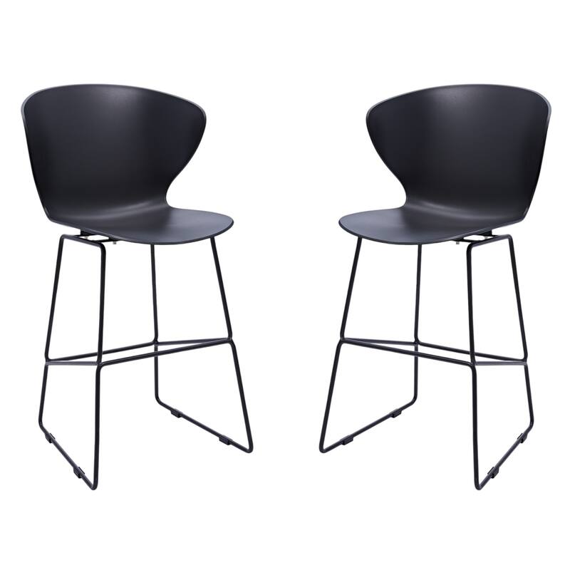 HomeRoots Set of Two 30" Black Heavy Duty Plastic and Metal Low Back Bar Height Bar Chairs