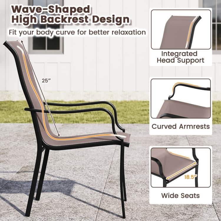 Brown-Black Mesh Metal Patio Dining Chairs with Armrests, Set of 2 - 22" x 29" x 40"