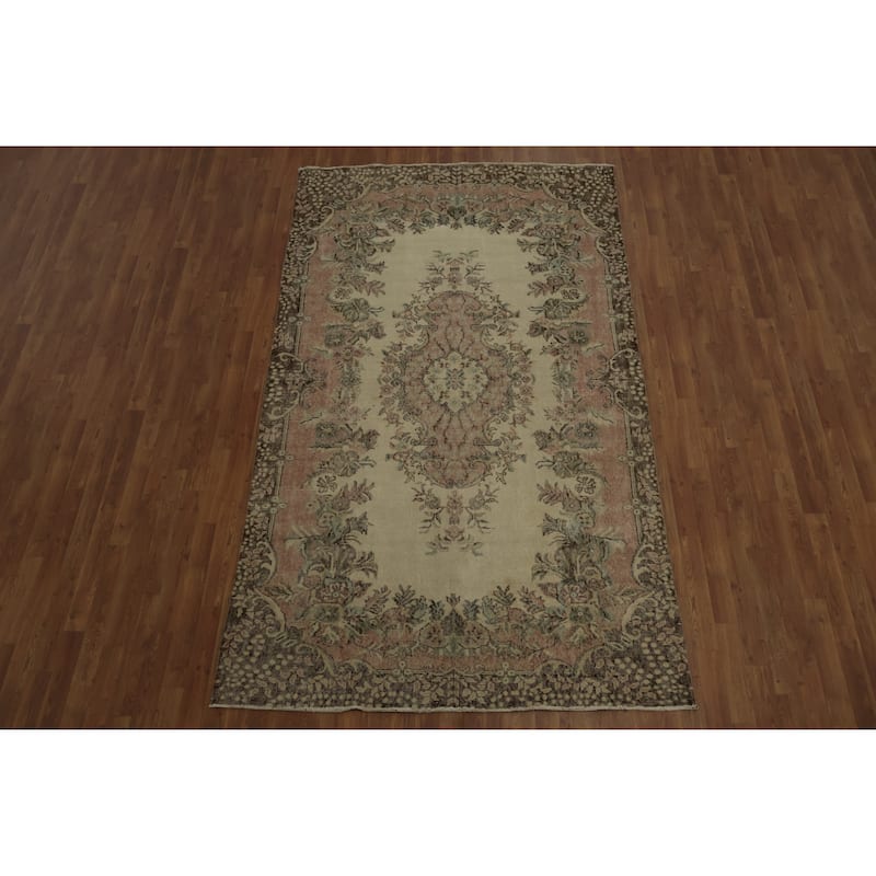 Hand Knotted Oriental 100% Wool Carpet Transitional Floral Beige & Ivories Anatolian Area Rug - 9' 4'' X 5' 7''