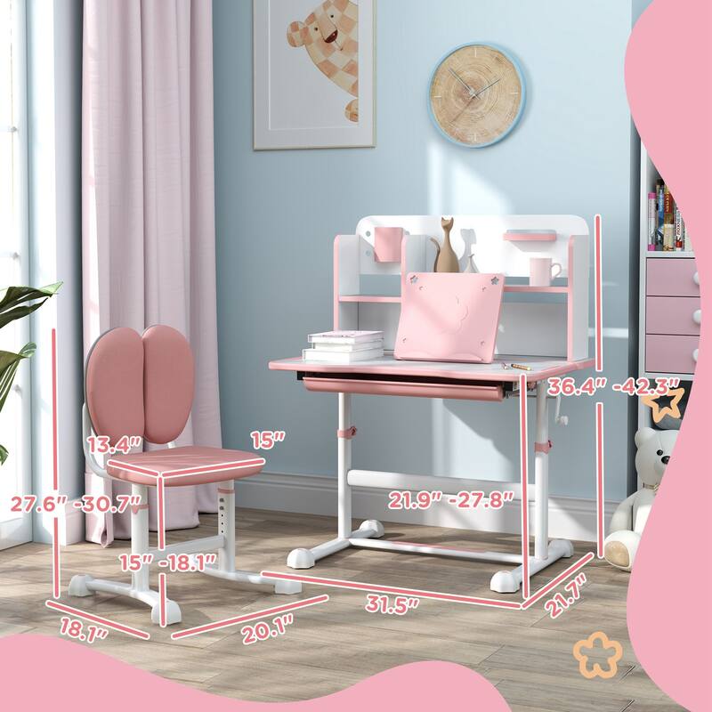 Modern Kids Ergonomic Desk and Chair Set with Tilting Desktop and Storage Features for Study Room and Bedroom