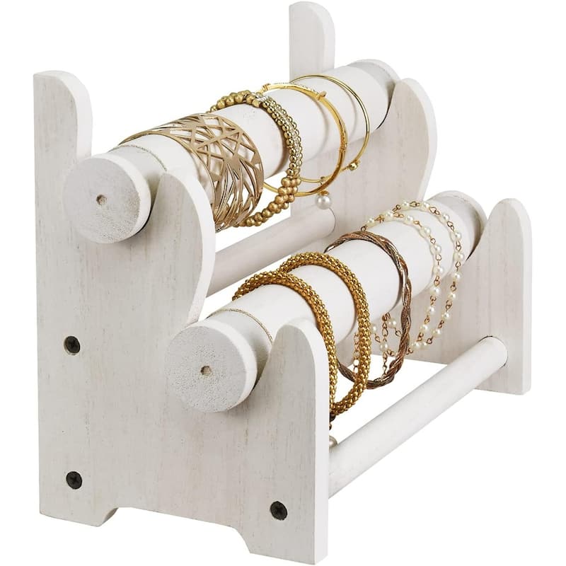 Wooden 2-Tier Bar Bracelet Bangle Jewelry Holder