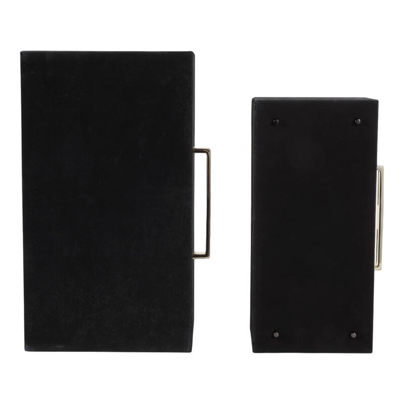 Wood Decorative Boxes Metal Handle with Lid (Set of 2) - 4/6" Black - 14" x 8" x 6"
