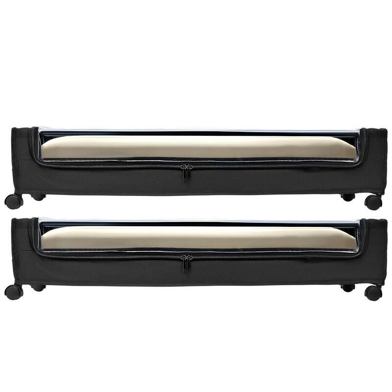 2 Pack Under Bed Storage Fabric Rolling Container with Casters and Clear Top Side Label Slots - 30.3 x 18.5 x 6.8 inch
