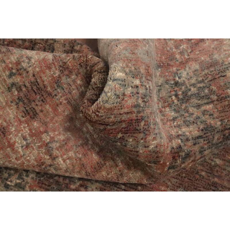 Hand Knotted Oriental Viscose Silk Carpet Modern All-Over Oranges & Rust Abstract Area Rug - 6' 7'' X 4' 10''